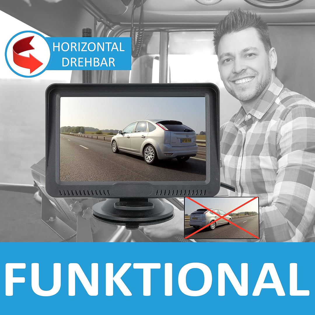 VSG24 5“ HD Funk Rückfahrsystem Premium ONE für PKW, KFZ Set kabellos inkl. Rückfahrkamera + Monitor