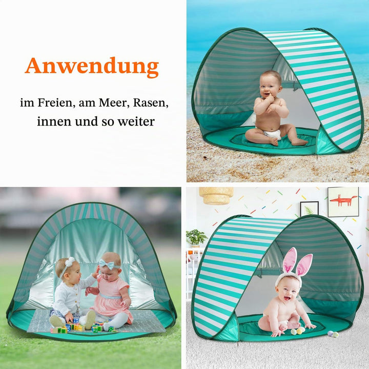 Baby Strandmuschel Pop Up Sonnenschutz Strand mit Minipool, Strandzelt UV Schutz, Atmungsaktiv Porta