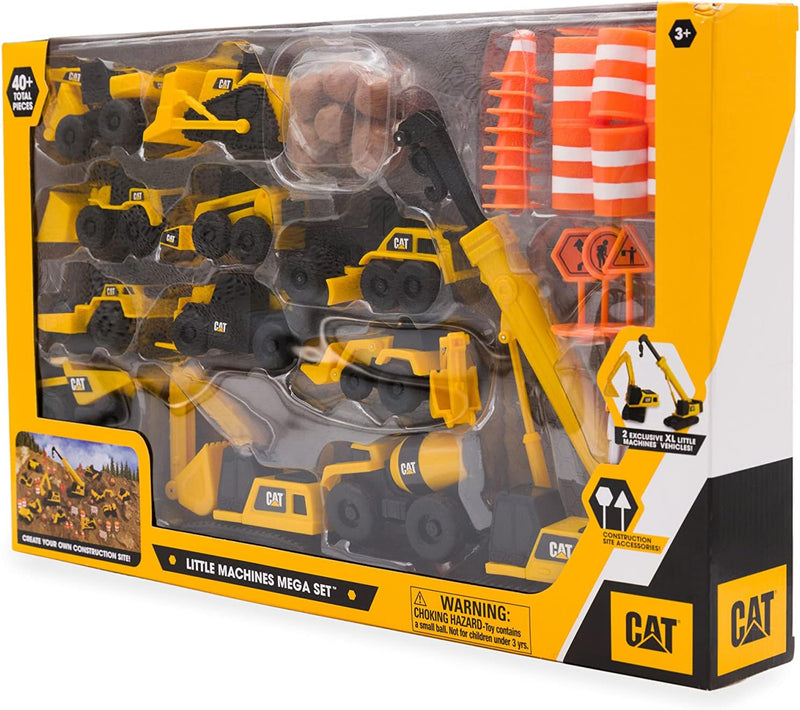 CAT® Construction Little Machines Mega-Set I Mit 40 Teilen I Enthält Fahrzeuge, einen Kran, Verkehrs