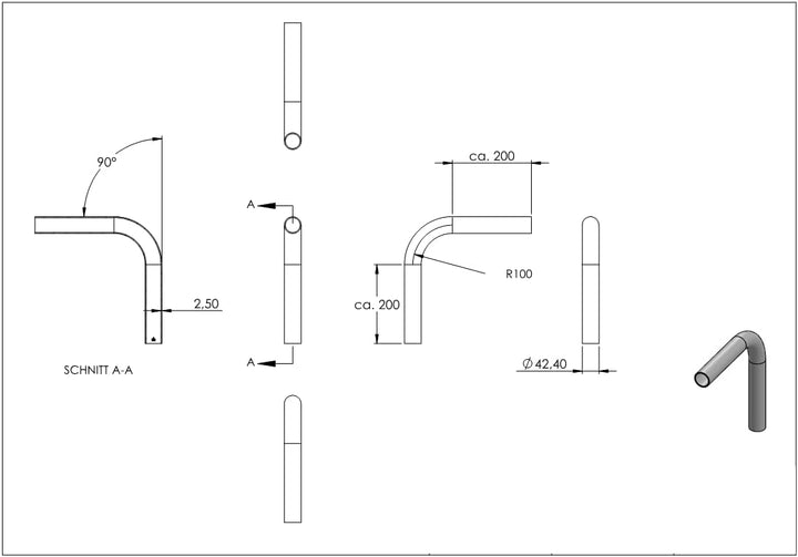 Fenau | Stahl Rohrbogen | 90° | 42,4x2,5 mm | Stahl S235JR, roh Winkel: 90° 42,4x2,5 mm | 1 1/4" RM