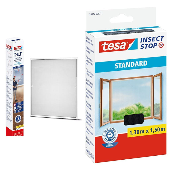 tesa Insect Stop FALT Fenster - Faltbarer Alu-Rahmen &amp; Insect Stop STANDARD Fliegengitter für Fenste