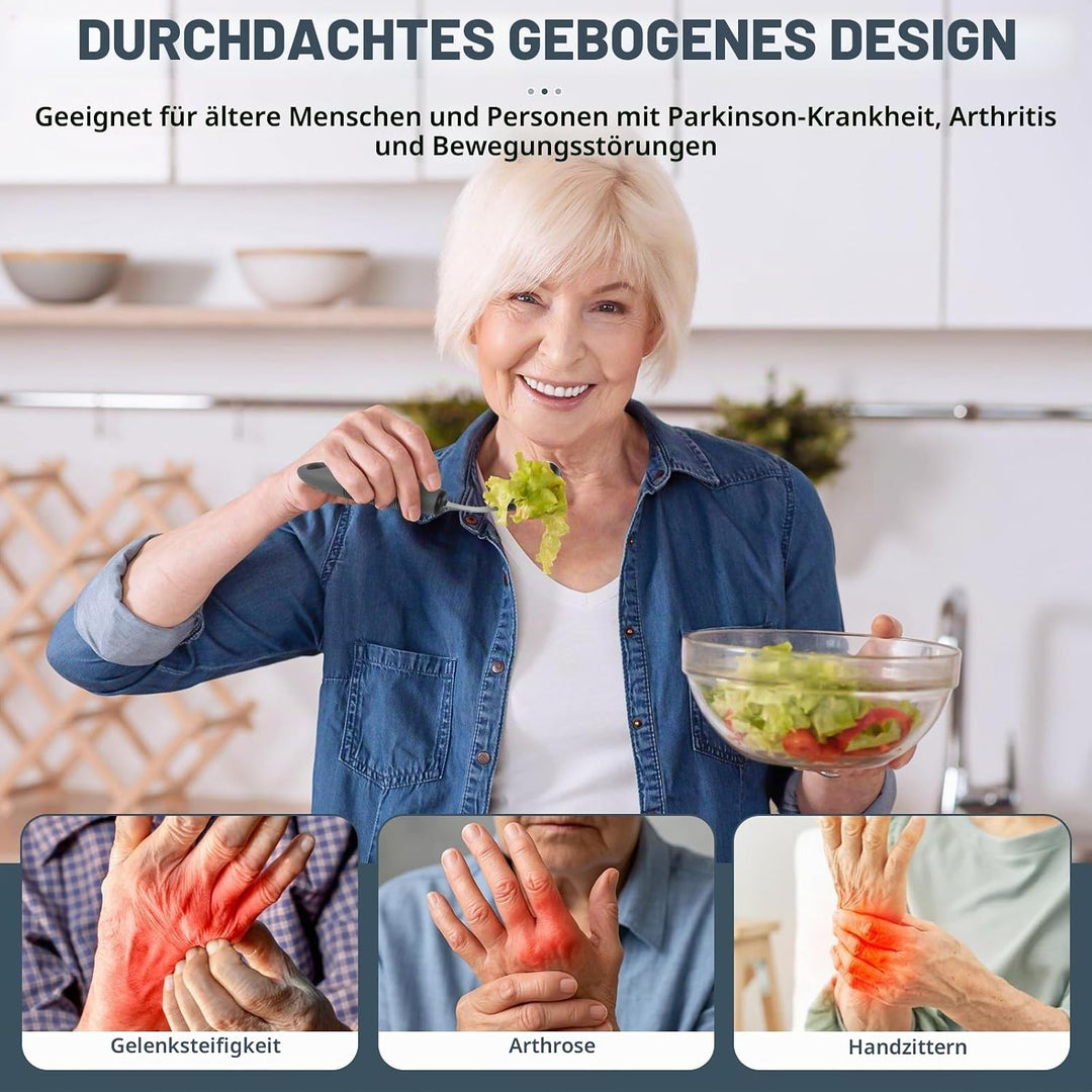 4-Teilig, Easy Grip Besteck 42° Winkel Besteck mit Dickem Griff Behinderten Esshilfen Rutschfeste Gr