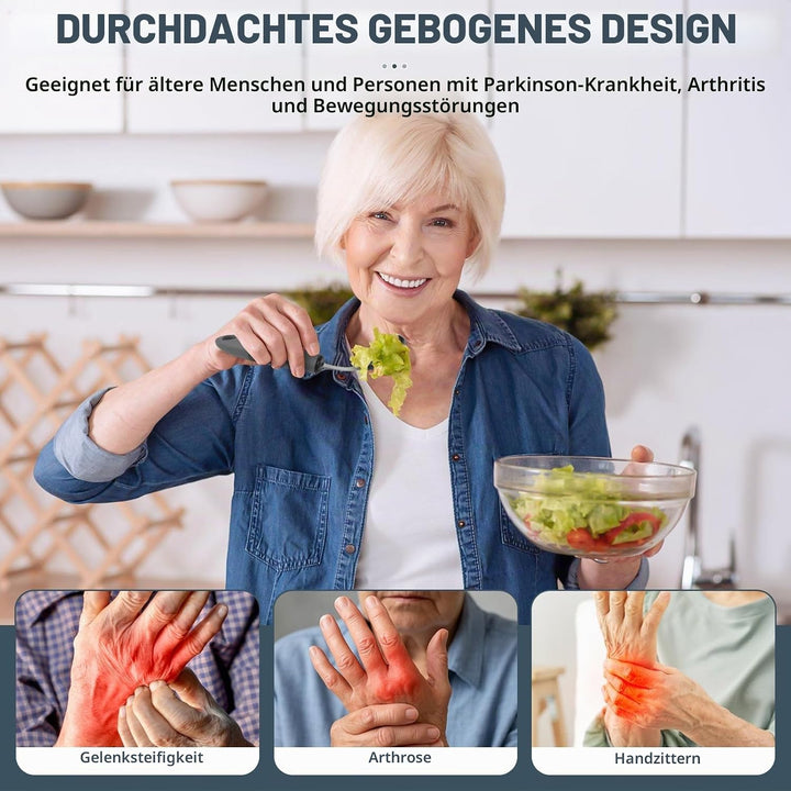4-Teilig, Easy Grip Besteck 42° Winkel Besteck mit Dickem Griff Behinderten Esshilfen Rutschfeste Gr