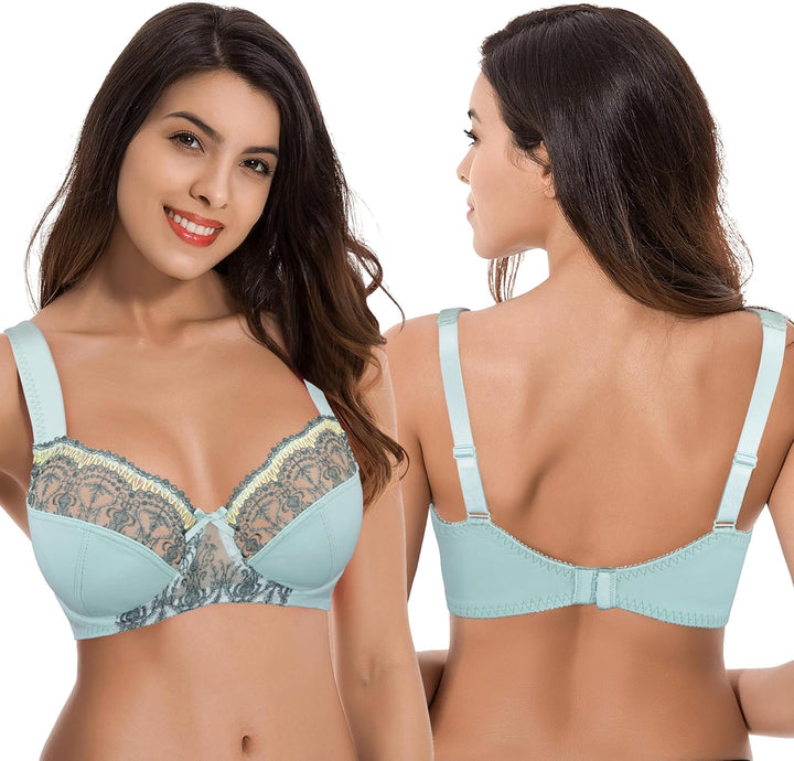 Curve Muse Damen Übergrösse Minimizer Bügel-BH mit Stickspitze - 2er Pack 75C Blauer Dunst, Hell-pin