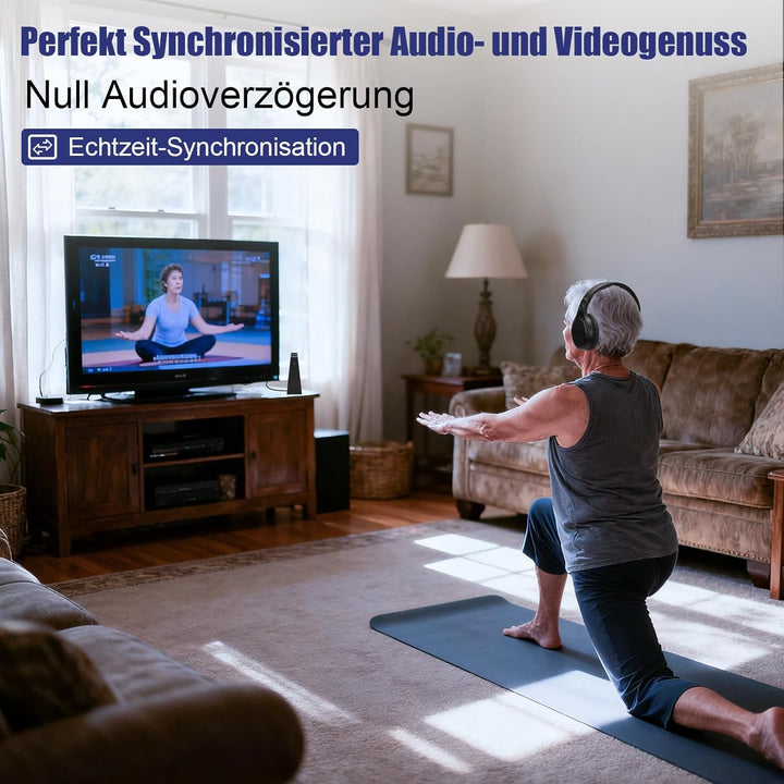 Kabellose TV-Kopfhörer für Senioren mit grossen Tasten, Ladestation, RF-Sender 2,4 GHz, Unterstützun