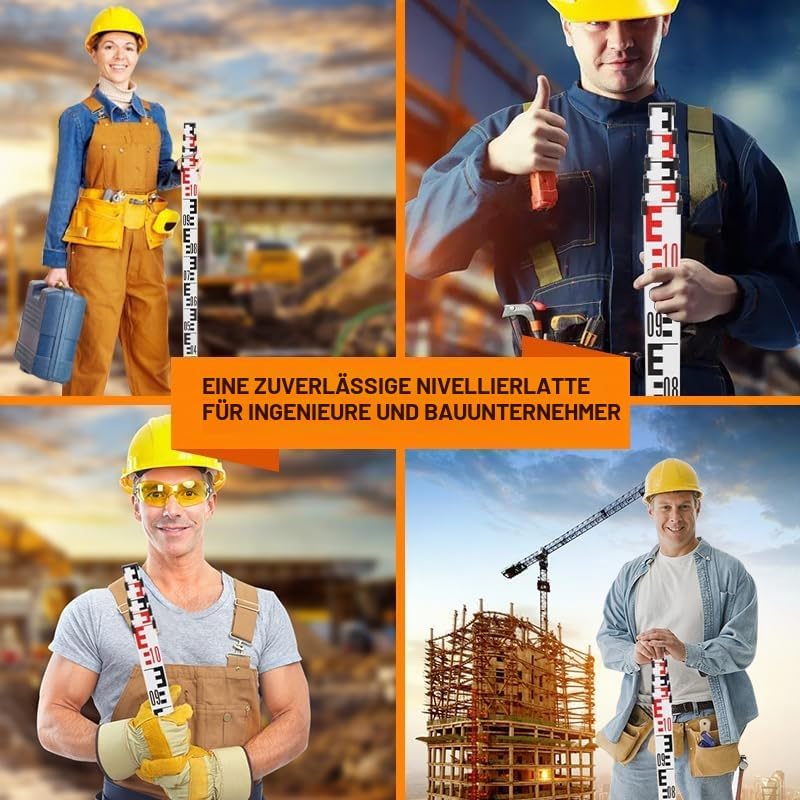 Nivellier Messlatte, Aluminium Nivellierlatte, Teleskop Nivellierlatte, 5m Länge in 5 Segmenten, cm/