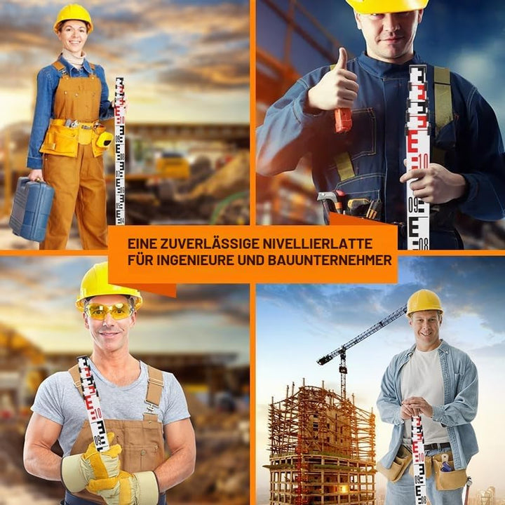 Nivellier Messlatte, Aluminium Nivellierlatte, Teleskop Nivellierlatte, 5m Länge in 5 Segmenten, cm/