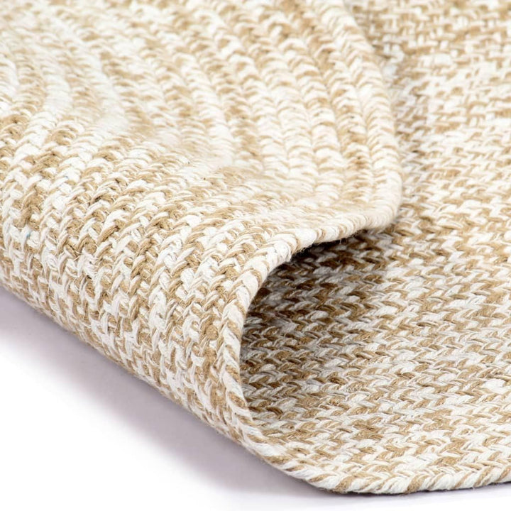 homiuse Teppich Handgefertigt Jute Weiss und Braun 180 cm Teppich Wohnzimmer Teppich Rund Outdoor Te