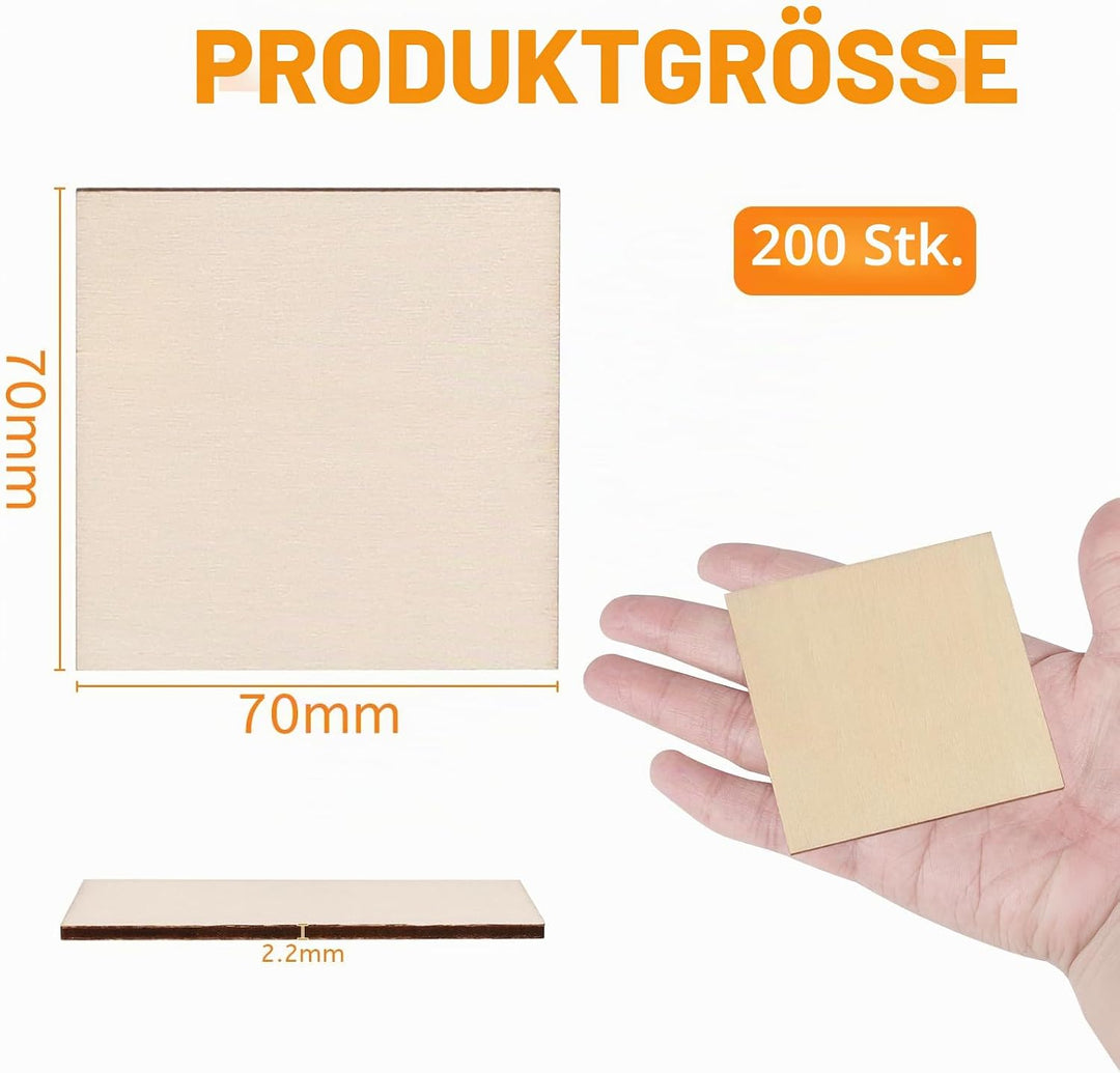 DBREAKS 200 Stücke Quadrate Holzscheiben, Basteln Holzplättchen, Baumscheiben, Holz Platten, Naturho
