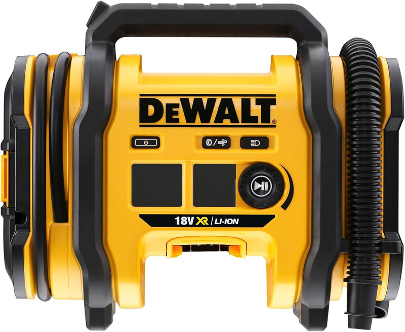 Dewalt Akku-Kompakt-Kompressor (12V-Anschluss oder 18V Akku, 11 bar, für Fahrrad- und Autoreifen, Ro