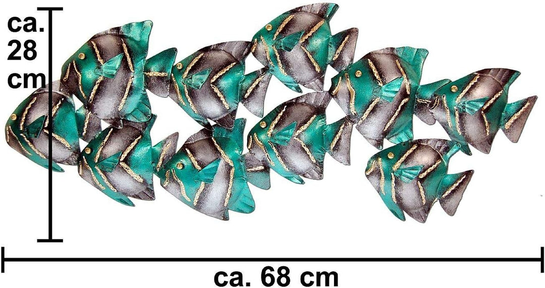 SEESTERN Fischschwarm Metall Wand Deko Verzierung Hänge Wand Dekoration 68cm /1805.Petrol