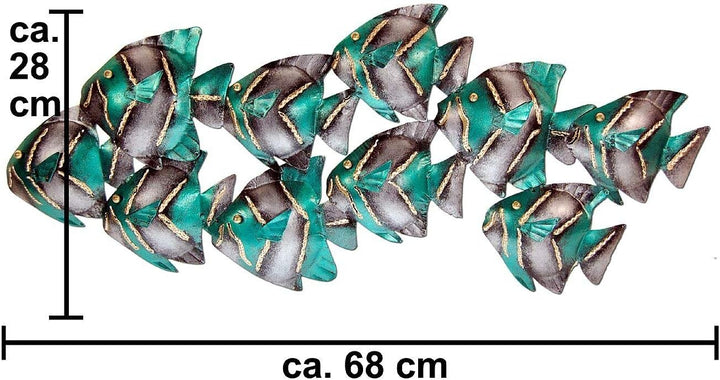 SEESTERN Fischschwarm Metall Wand Deko Verzierung Hänge Wand Dekoration 68cm /1805.Petrol
