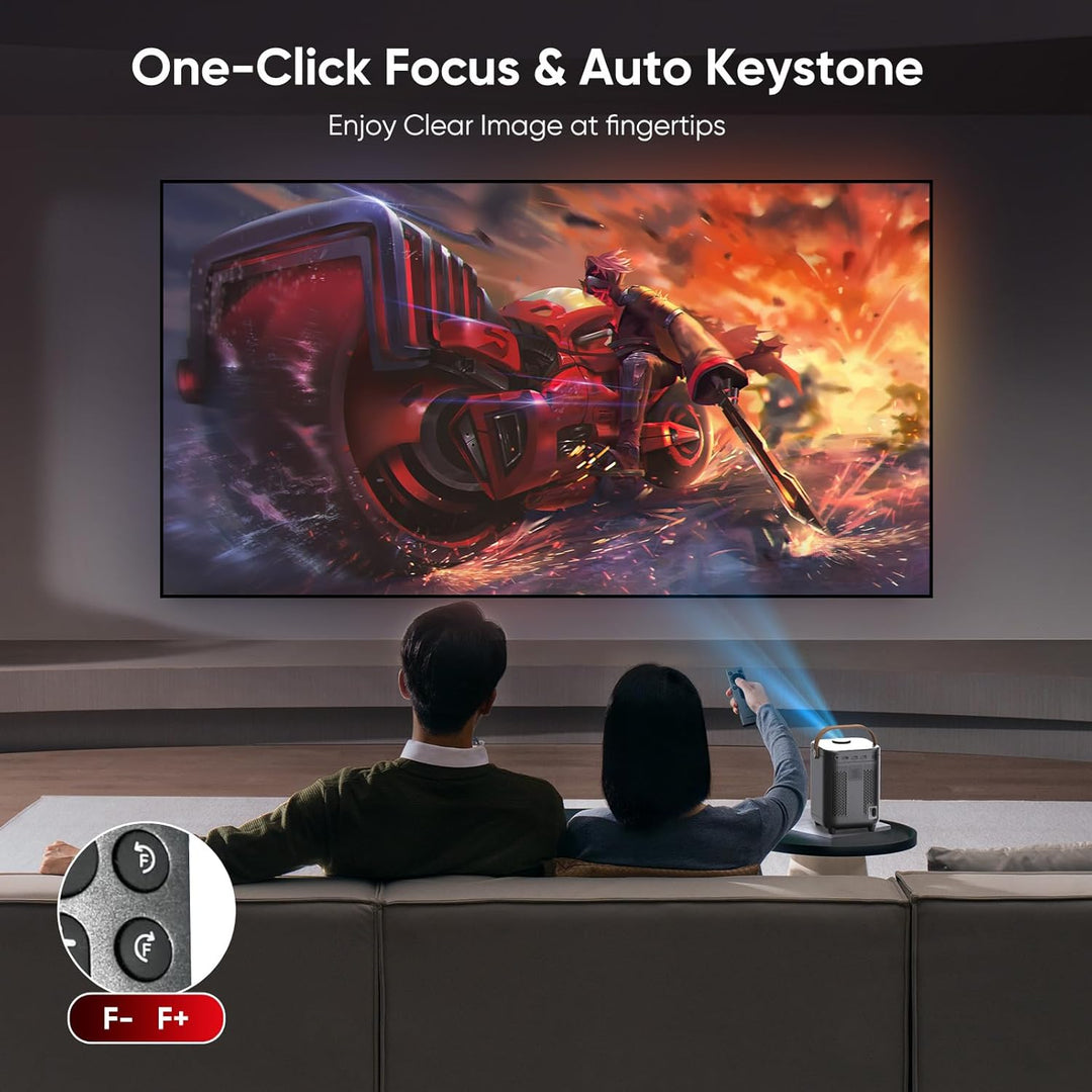 Beamer, Elektrischer Fokus/Auto Trapezkorrektur WiFi 6 BT5.2 Mini Beamer 4K Full HD 1080P Unterstütz