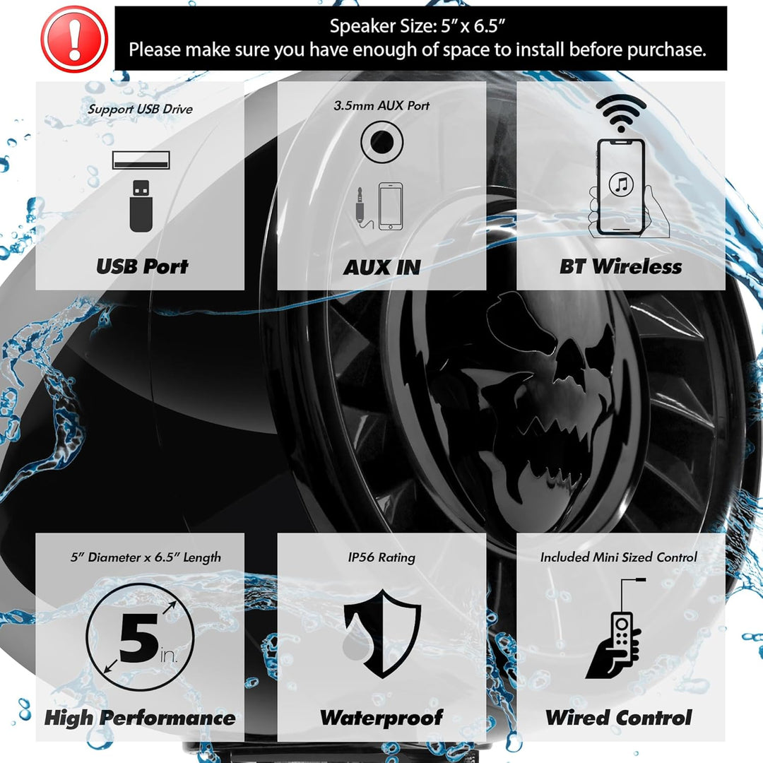 Bluetooth-Motorrad-Lautsprecher, 12,7 cm (5 Zoll), wasserdicht, Motorrad-Stereoanlage, eingebauter V