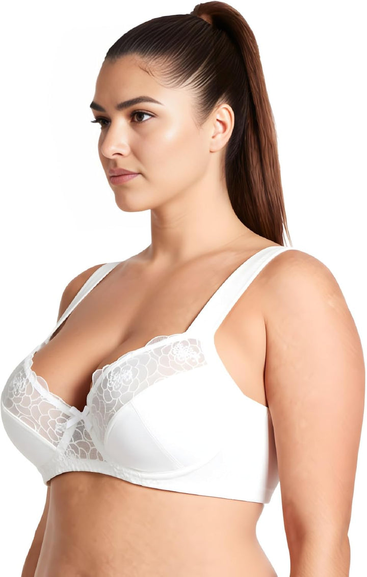 Curve Muse Damen Übergrösse Minimizer Bügel-BH mit Stickspitze - 2er Pack 75C Schwarz, Buttermilch(2