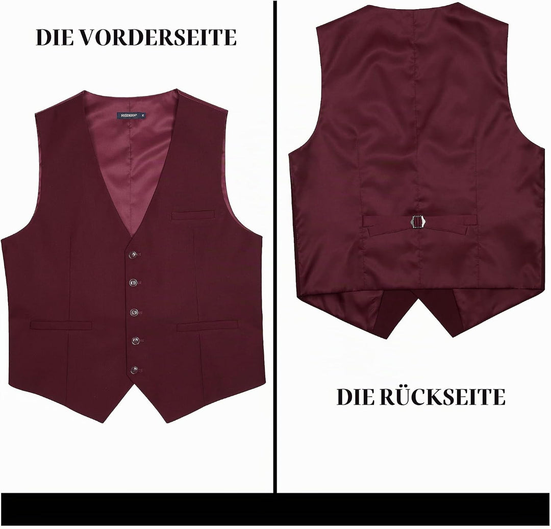 HISDERN Herren Formale Hochzeit Party Weste Baumwolle Einfarbig Weste XL Burgund 2, XL Burgund 2