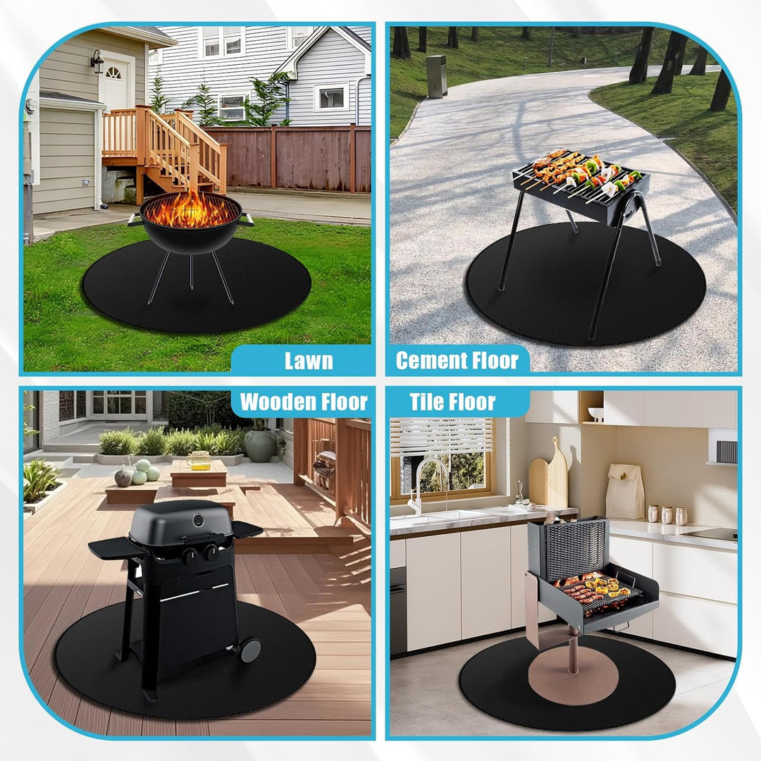 Rund Feuerfeste Unterlage, 120cm/48in BBQ Hitzeschutzmatte Wiederverwendbar Gross Grillmatte FüR Gas