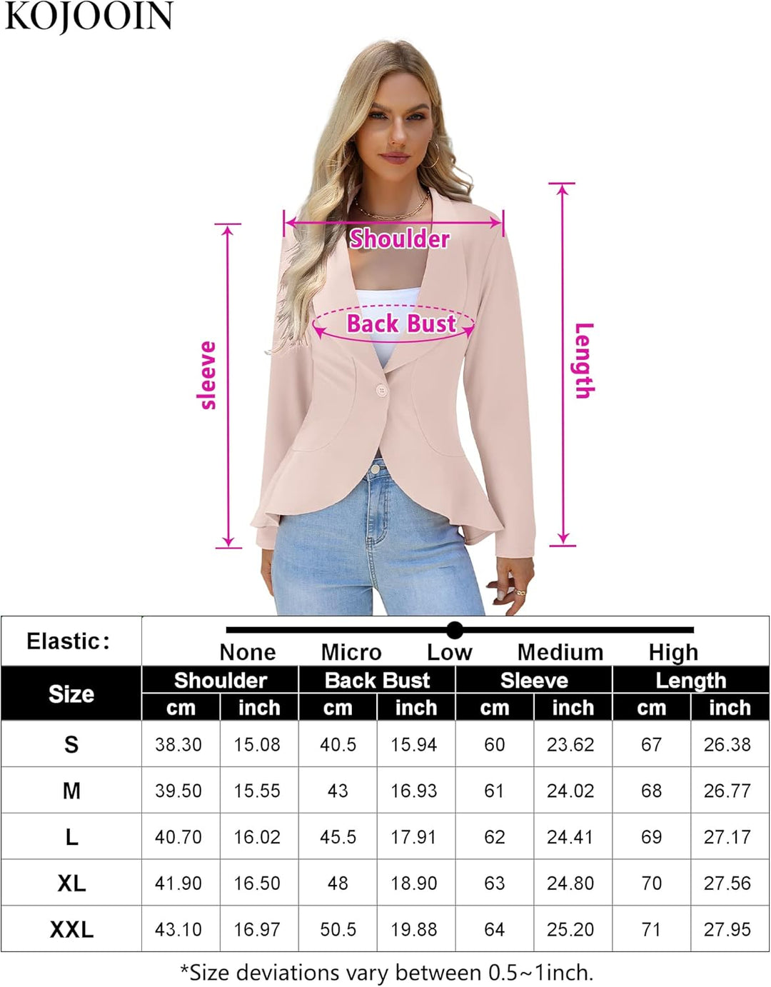 KOJOOIN Damen-Blazer Casual Open Front Cardigan Langarm-Blazer Cardigan Lässiger Arbeits-Blazer Büro