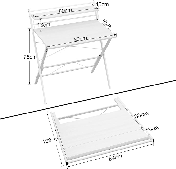 PIPIPOXER 80x50cm Schreibtisch Klappbar, Klappbarer Schreibtisch mit Regal, Schreibtisch Klappbar mi