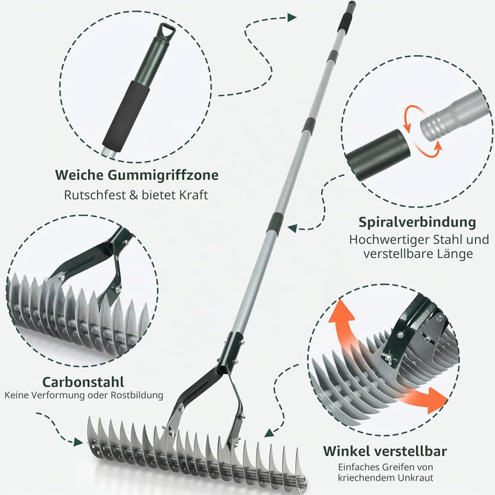 ORIENTOOLS Rechen, Rechen, 44 cm Breite x 180 cm Höhe, Grün, 2,1 kg