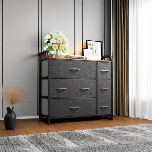 YITAHOME Kommode mit Schubladen, Schrank mit 7 Schubladen aus Stoff, Aufbewahrungskommode Industrial