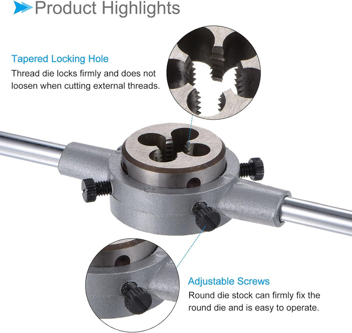 Die Stock Griff Set, M14x2 Gewindeschneideisen & Passendes 38mm Aussendurchmesser / M12-M16 Gewindes