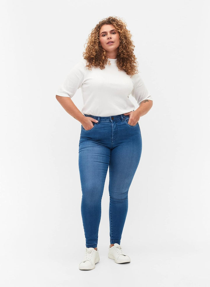 Zizzi Damen Grosse Grössen Amy Jeans Hohe Taille Slim Gr 56W / 32L Light Blue, 56W / 32L Light Blue