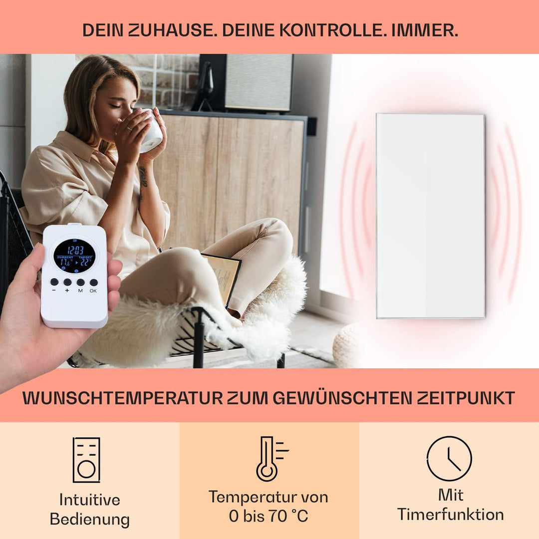 Klarstein Air Infrarotheizung, Infrarot Heizung mit Fernbedienung, Erkennung Offener Fenster, Infrar