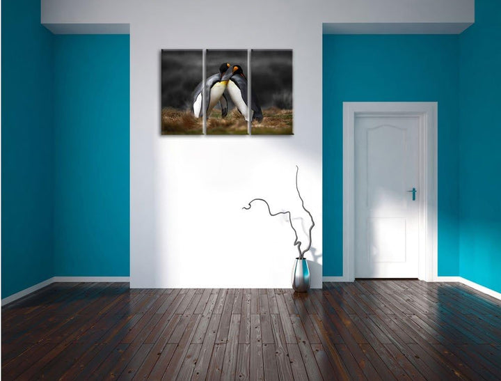 Pinguine in der Antarktis / 3-Teilig/Gesamtmass 120cm Leinwandbild bespannt auf Holzrahmen/Wandbild