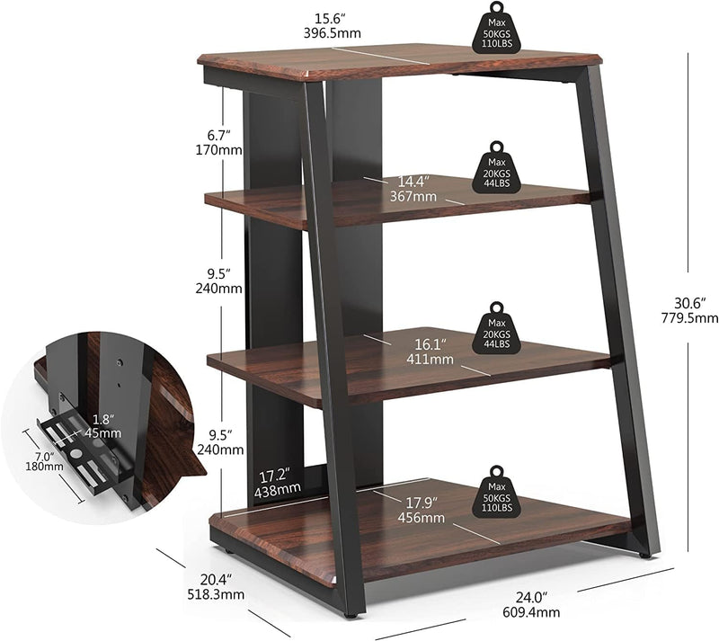 FITUEYES Design HiFi Rack aus Holz & Stahl, Plattenspieler Tisch mit verstellbaren Ablage, HiFi Rega