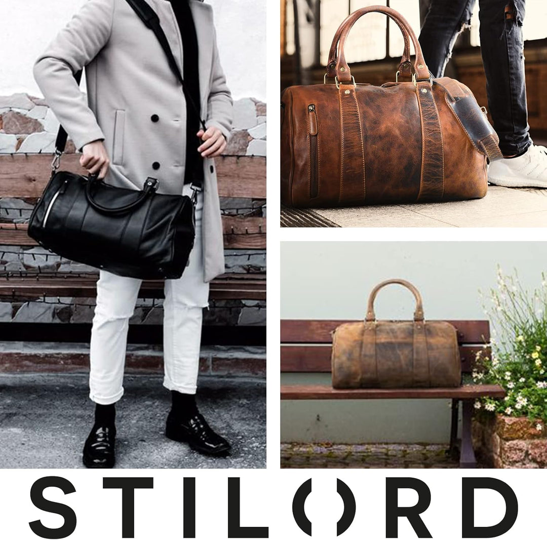 STILORD 'Keanu' Leder Weekender Herren kleine Vintage Reisetasche zum Umhängen Handgepäck Reisegepäc