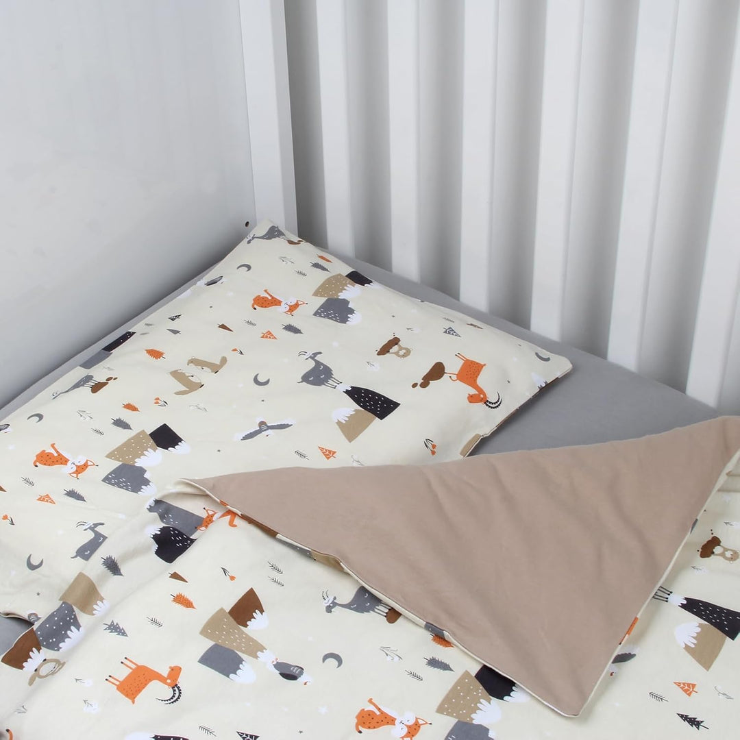schlummersack Kinder Bettwäsche Set 100x135 Bergtiere aus 100% Baumwolle, Wendbar, mit Reissverschlu