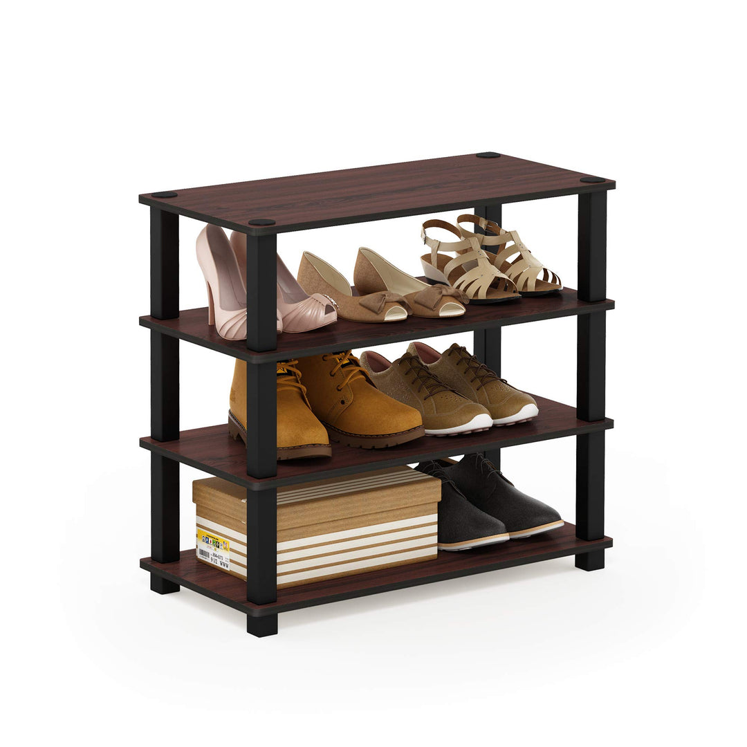 Furinno Turn-S-Tube Schuhregal mit 4 Ebenen, dunkle Kirsche/Schwarz, Dunkle Kirsche/Schwarz