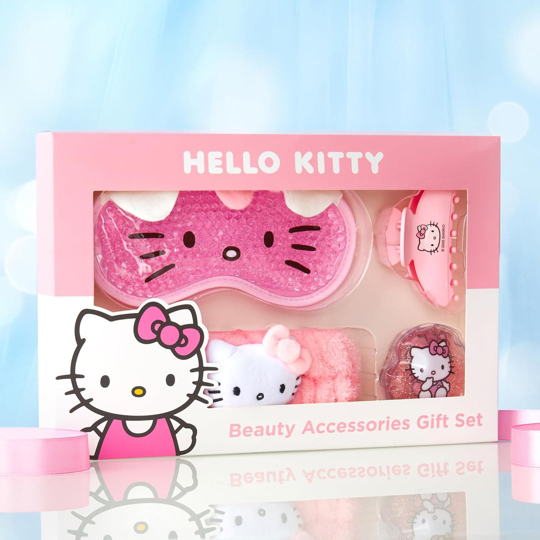 Hello Kitty Sanrio Beauty Set mit Gel Augenmaske Kühlend, Augen Pads, Haarband Damen & Haarklammer,
