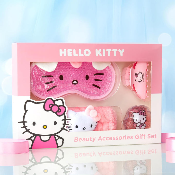 Hello Kitty Sanrio Beauty Set mit Gel Augenmaske Kühlend, Augen Pads, Haarband Damen & Haarklammer,