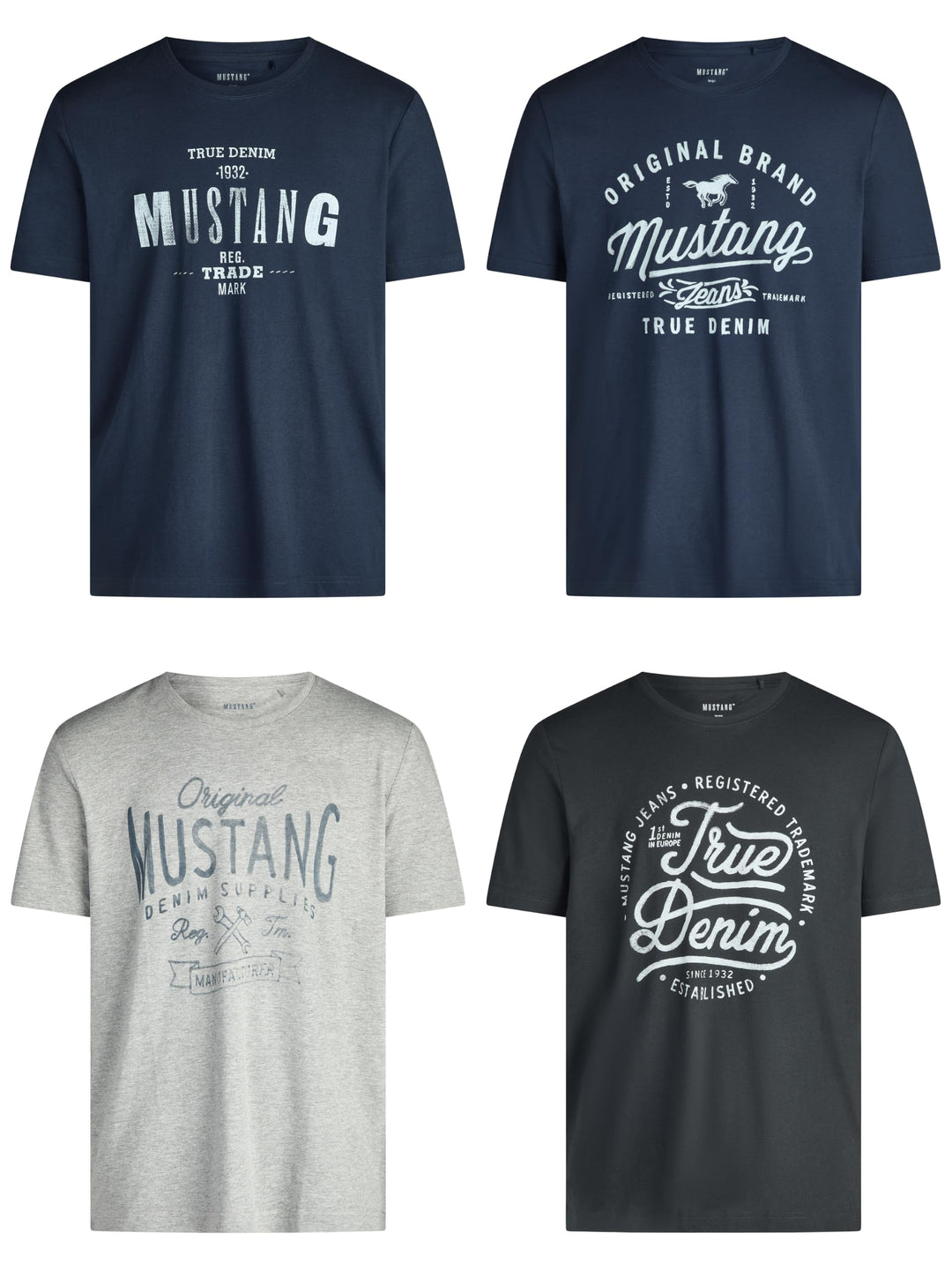 MUSTANG Tshirt Herren Baumwolle Regular Fit 4er Pack Set Rundhals Kurzarm Sommer Tee Shirt Logoprint