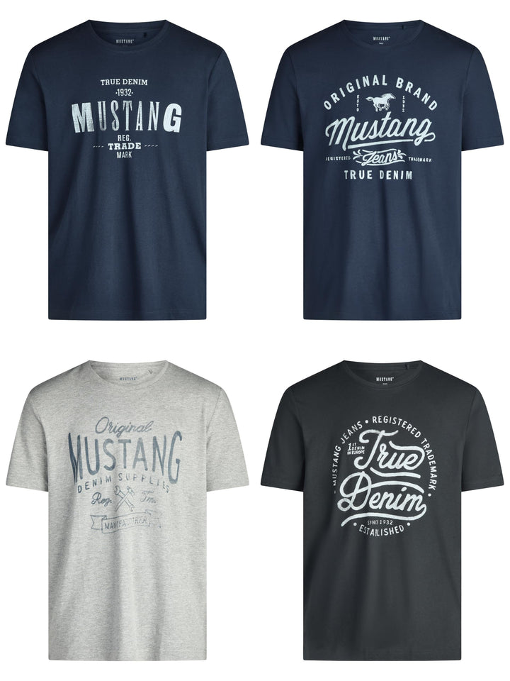 MUSTANG Tshirt Herren Baumwolle Regular Fit 4er Pack Set Rundhals Kurzarm Sommer Tee Shirt Logoprint