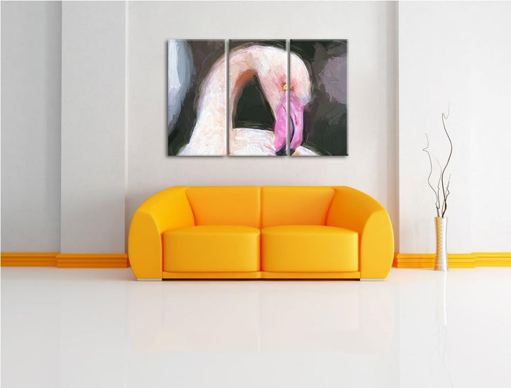Flamingo beim Putzen Spezial 3-Teiler Leinwandbild 120x80 Bild auf Leinwand, XXL riesige Bilder fert