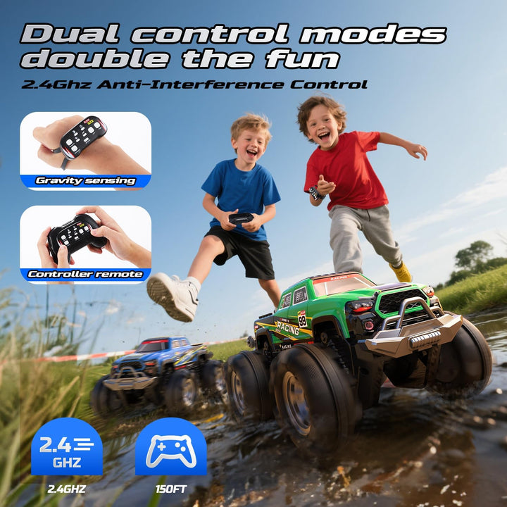 DEERC Amphibischer RC-Monstertruck/Boot, IPX7 wasserdichtes ferngesteuertes Auto mit Gestensteuerung