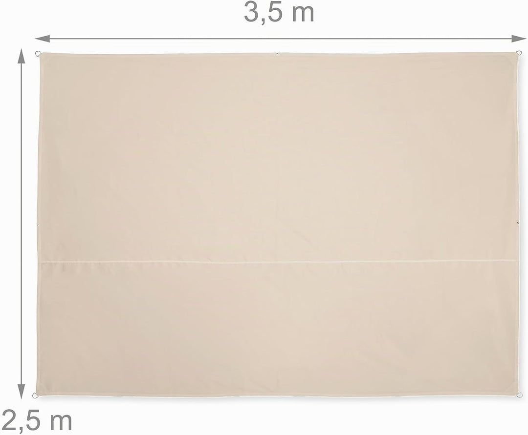 Relaxdays Sonnensegel rechteckig, 2,5 x 3,5 m, wasserabweisend, UV-beständig, mit Spannseilen, Terra