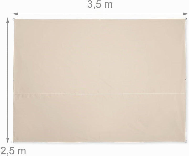 Relaxdays Sonnensegel rechteckig, 2,5 x 3,5 m, wasserabweisend, UV-beständig, mit Spannseilen, Terra