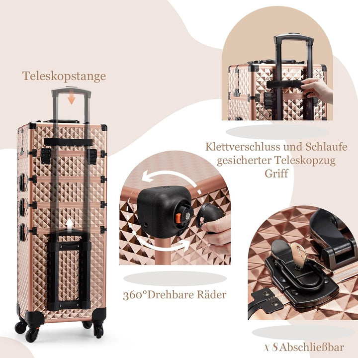 Kosmetikkoffer Trolley 4-in-1 Kosmetikkoffer Gross Kosmetik Trolley Make up Koffer Schminkkoffer mit