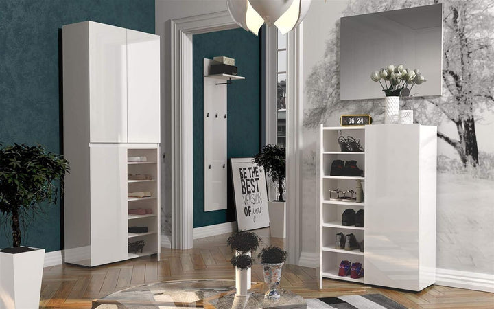 möbelando Schuhschrank Dielenkommode Flurschrank Schuhkommode Schrank Flurmöbel Glossy I 80x115 cm W