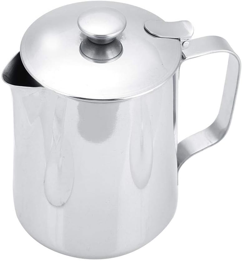 Fdit Edelstahl-Kaffeetasse, Milchaufschäumkrug mit Deckel für Latte-Kaffeekunst für Büro, Küche (600