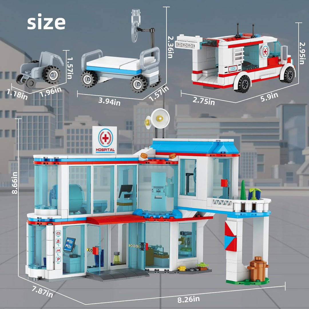 QLT QIAOLETONG City Krankenhaus 3 in 1 Baustein Set, Kompatibel Mit Lego Krankenhaus, inklusive Rett