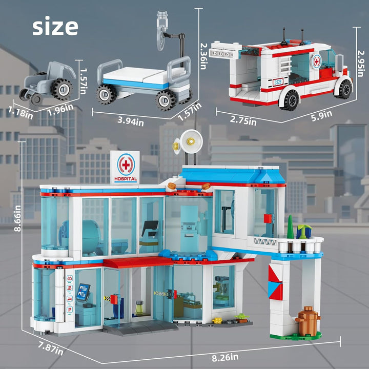 QLT QIAOLETONG City Krankenhaus 3 in 1 Baustein Set, Kompatibel Mit Lego Krankenhaus, inklusive Rett