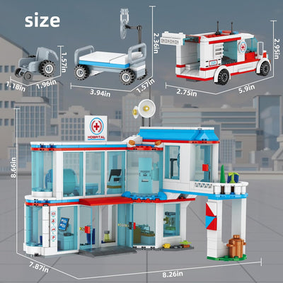 QLT QIAOLETONG City Krankenhaus 3 in 1 Baustein Set, Kompatibel Mit Lego Krankenhaus, inklusive Rett