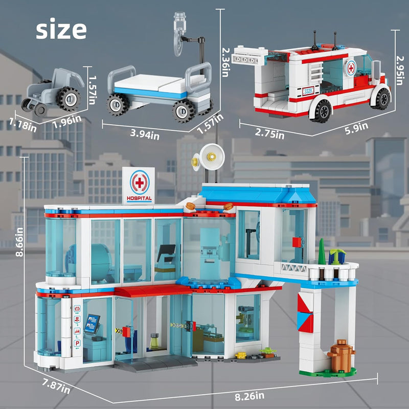 QLT QIAOLETONG City Krankenhaus 3 in 1 Baustein Set, Kompatibel Mit Lego Krankenhaus, inklusive Rett