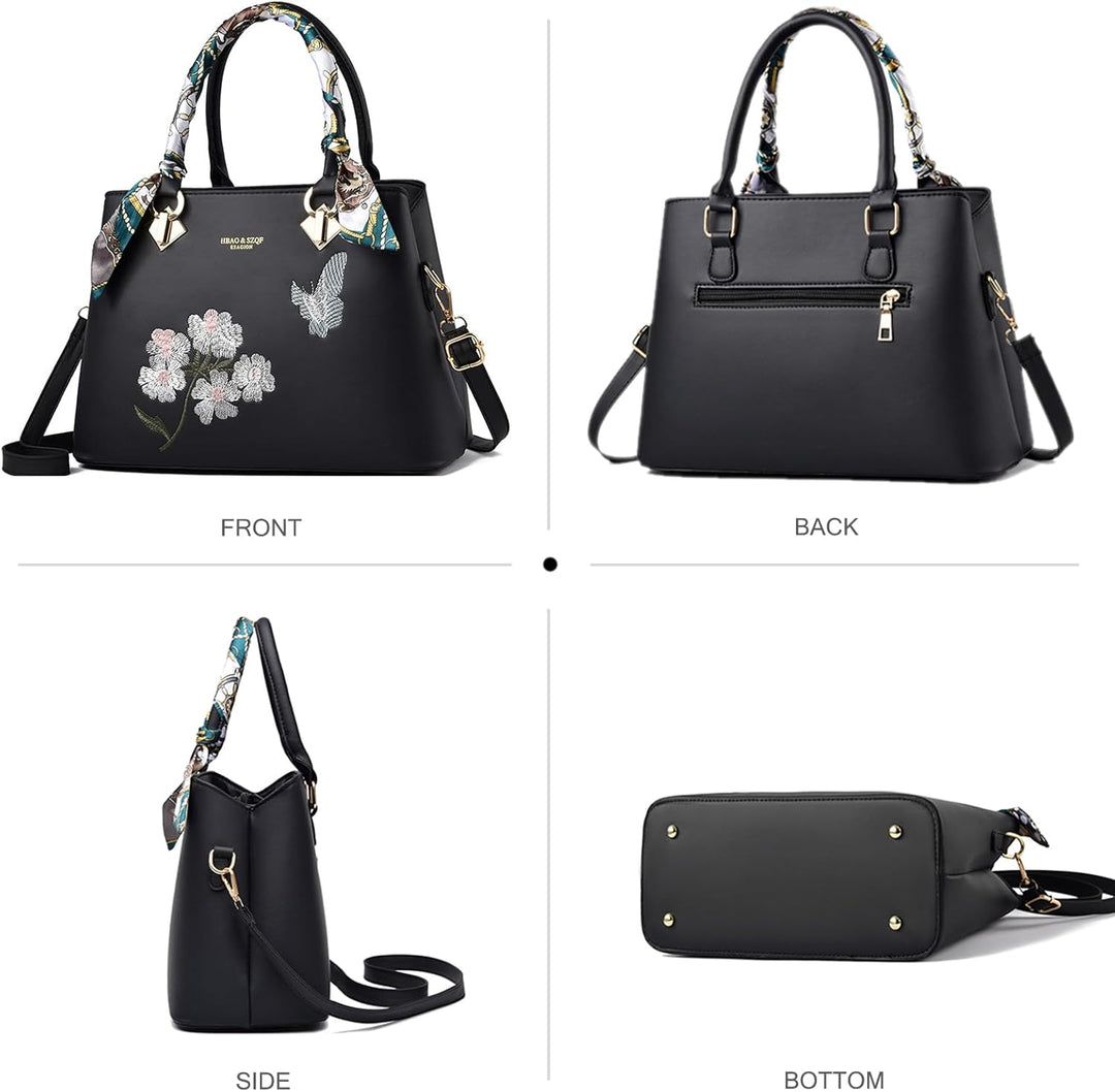 NICOLE & DORIS Elegante Handtaschen Damen Modern Schultertasche Satchel Handtasche mit Stickerei Blu