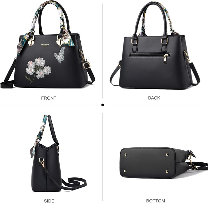 NICOLE & DORIS Elegante Handtaschen Damen Modern Schultertasche Satchel Handtasche mit Stickerei Blu